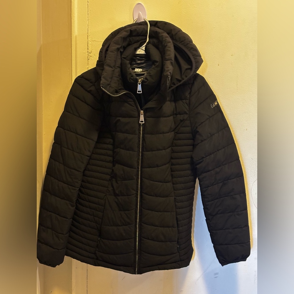DKNY Hooded Packable Puffer Coat Black Size S